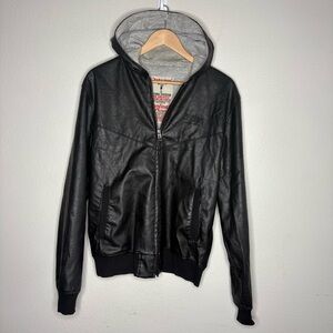 Zara Black faux leather jacket with grey hood